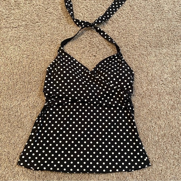 Lands End black polka dot halter tankini top size 10 - Picture 1 of 6